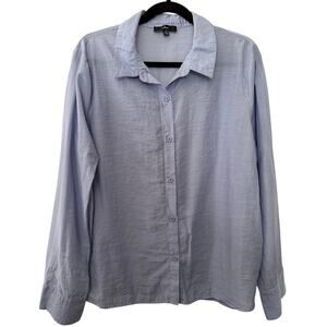 Lulus Blue Linen Blend Preppy Lightweight Classic Button Down Minimalist XL